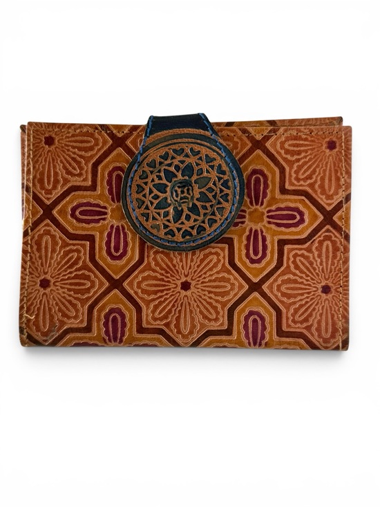 Hand Tooled Leather Wallet Handbags - Vintage Hand-Tooled Leather Checkbook Cover Wallet Floral Geometric Snap Organiz